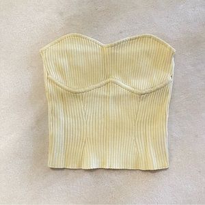 Line and Dot Butter Yellow Strapless Ribbed Tube Top